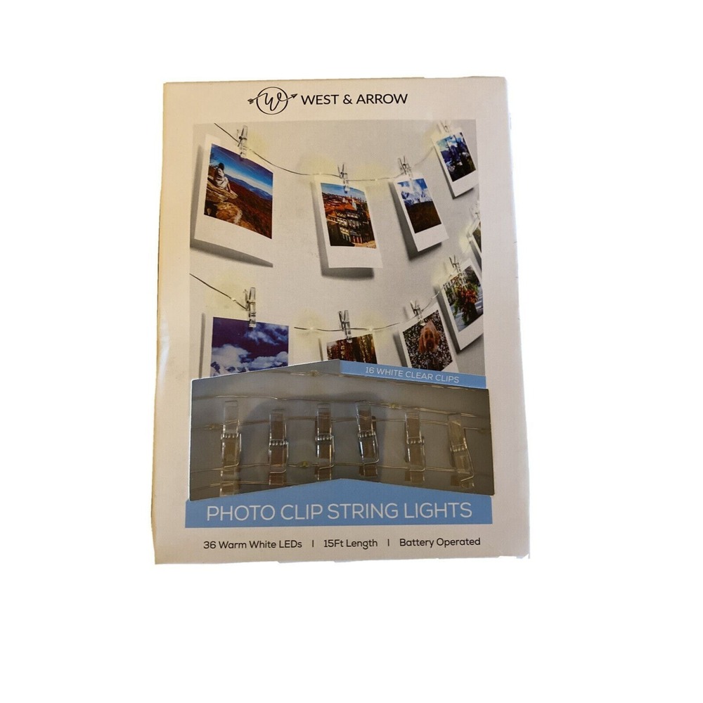 West & Arrow Photo Clip String Lights Warm White 15ft 36 LED 16 Clips
